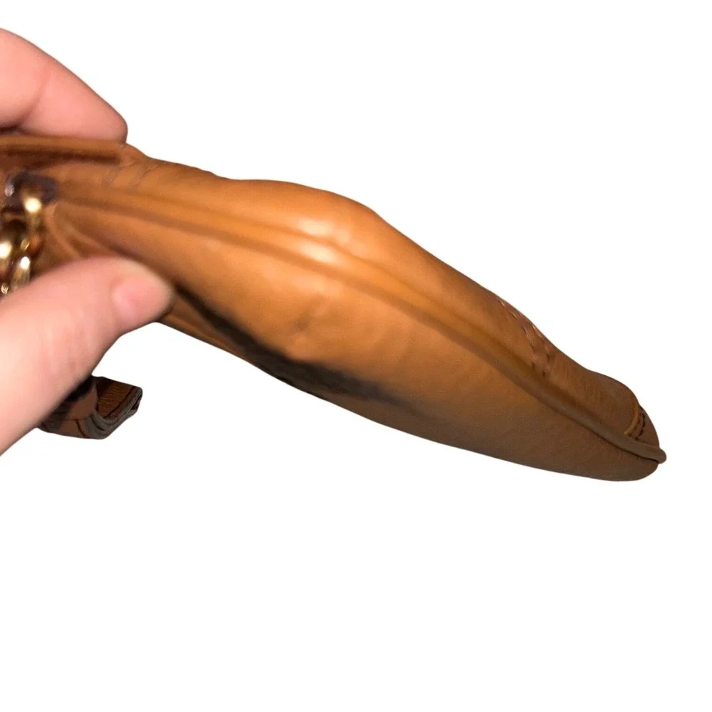 Talbots Pebbled Leather Turnlock Wristlet‎ Tan Brown Gold Hardware Clutch Bag